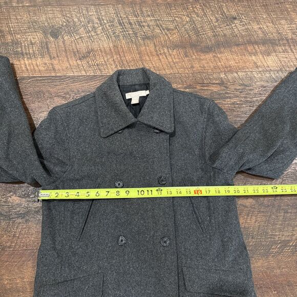 J Crew Pea Coat Jacket Charcoal Gray Wool Double Breasted Pockets Size Small - Picture 6 of 10